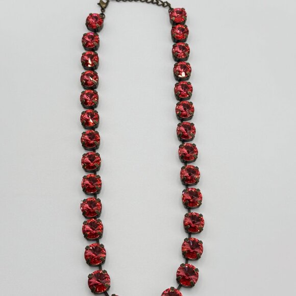 Peachy Pink Swarovski Crystal Necklace – Antique Gold Plated, Handcrafted Piece - Picture 3 of 7